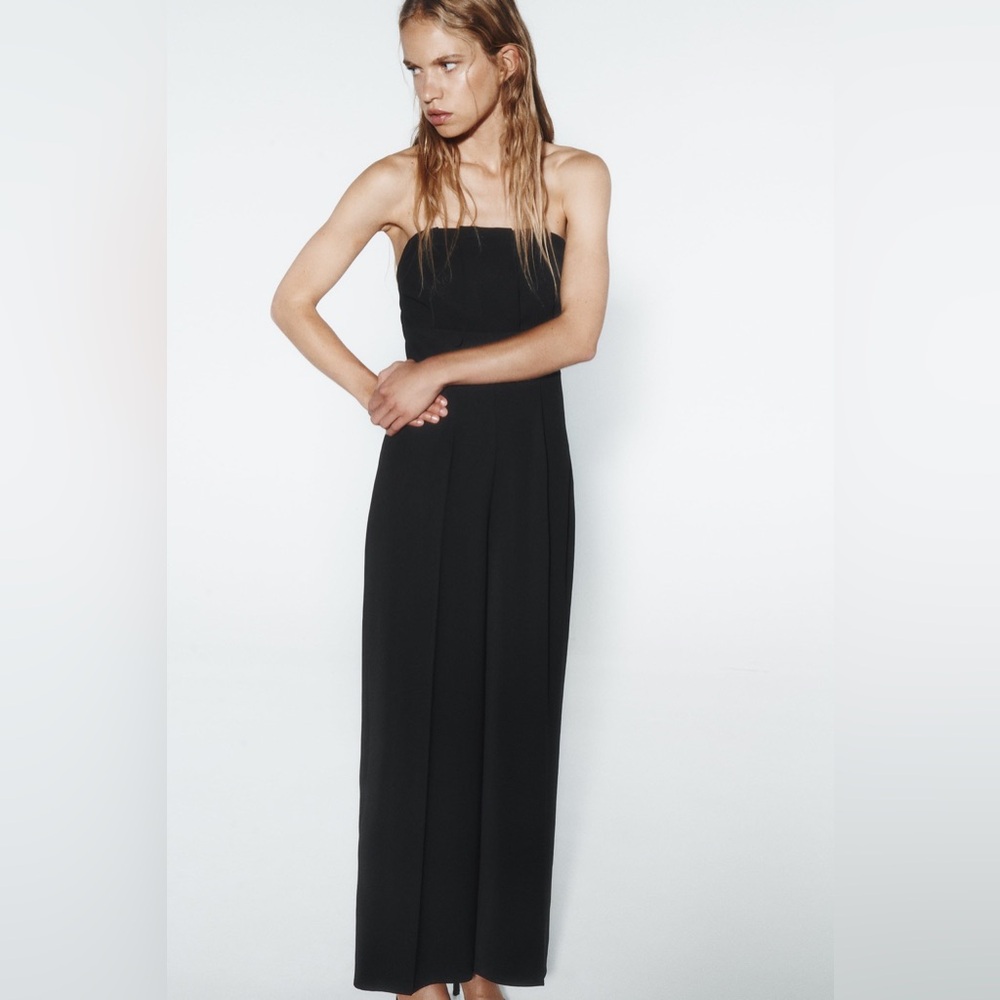 NWT Zara Black Strapless Long Button Jumpsuit Womens XS - Picture 2 of 10